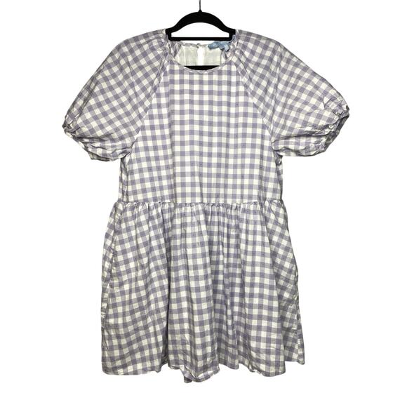 Hill House The Adeline Gingham Purple Cottagecore Mini Dress Women's Small Plaid - Picture 1 of 6